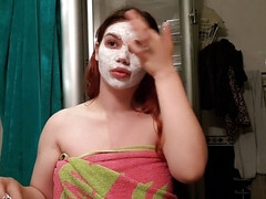 Sensational spa day masturbation with ahegao face ejaculation and piss on my face to wash the mask off