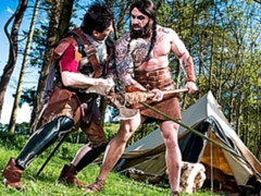 デカパイ, フェラチオ, バック, 女 人男 人, 淫乱熟女, アウトドア, 三人, オッパイの