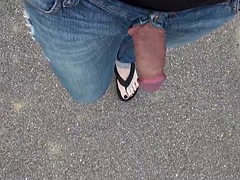 Crossdresser with sexy feet showing cock