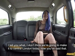 Purple-haired vixen gets eaten out and shagged by perverted taxi driver