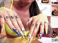 hot Christy Mack dresses up for Halloween then plays with herself