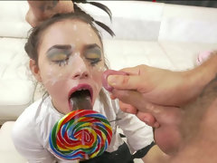 Student Lucie Cline has anal sex with squirt and sucking lollipop