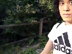 Adidas twink walks, jerks off, cums and pisses in public park