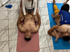 Couple massage with a happy ending. Girlfriend exchange between friends who have changed partners