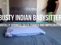 Karisma, a busty Indian babysitter, gets oiled up & pounded hard