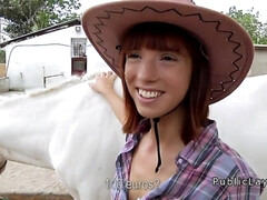 Fledgling cowgirl with jaw-dropping bootie poking outdoor