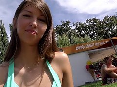 Check out this stunning Czech teen getting her tight ass drilled for cash in public park