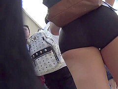 platinum-blonde In supah Tight Spandex shorts Waiting for Class