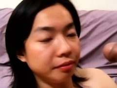 Asian nympho has two horny guys taking turns banging her hairy snatch